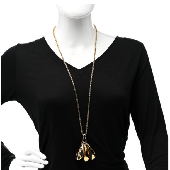 🌞CHRISTIAN DIOR Metal Leopard Teardrop Necklace Gold - Picture 4 of 9